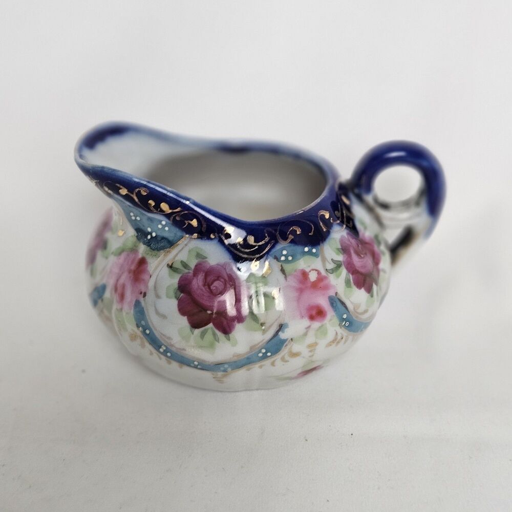 Vintage S&K Nippon Hand Painted Cobalt And Gold Creamer